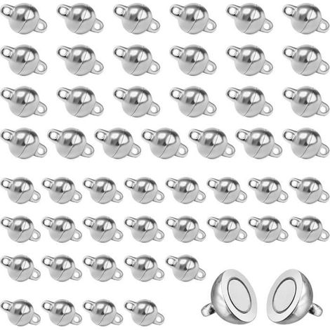 Fermoir Magnétique - Non spécifié - Ronde - 6mm et 8mm - 50 pièces - Argent (1/4)