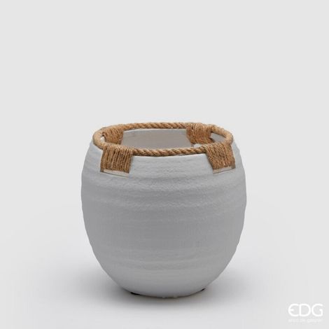 EDG Enzo De Gasperi Vaso in Terracotta con Corde H 19 Cm D 20 Cm Grigio – Vaso Decorativo Naturale Design Moderno