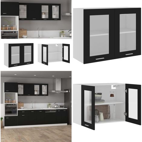 Armoire en verre suspendue Noir 80x31x60 cm Bois d'ingénierie - Armoire Suspendu - Meuble De Cuisine - Rangement Cuisine - Armoire Verre - Armoire Noire - Home & Living (1/5)