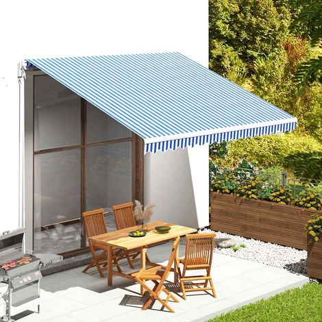 Tissu de remplacement pour auvent - pour Jardin Terrasse Extérieur Patio Bleu et blanc 4x3,5 m BV473666 - BonneVie (1/5)