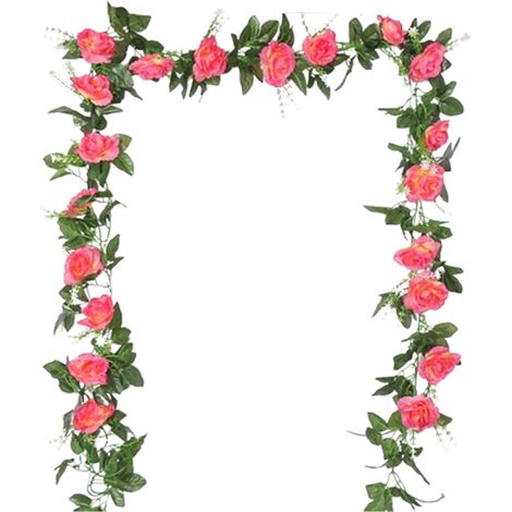 Guirlande De Roses Artificielles - 220 Cm - Pour Décoration Murale Fête Mariage Noël Saint Valentin - Rouge Pastèque (1/5)