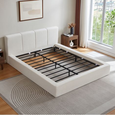Letto 160x200 cm in schiuma bianco crema con testiera, senza materasso - CHICFURN (1/5)