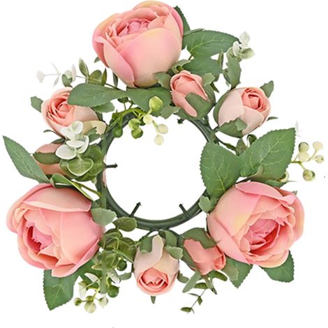 Guirlande De Roses Faux - Anneau Pour Bougie - Décoration De Table De Mariage Ou De Fête - 20 X 20 X 5 Cm - 1 Pièce (1/5)