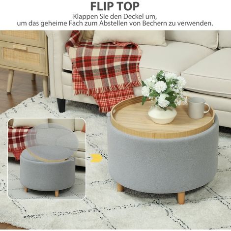 Puf de almacenaje 56x56x42 cm gris con tapa reversible y tejido de peluche, poliéster MEUBLIV (1/5)