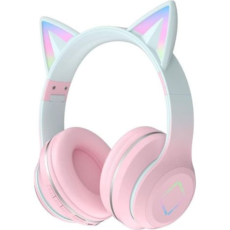 Casque audio pour enfants, casque Bluetooth avec oreilles de chat et microphone, casque sans fil pour filles, carte TF, audio 3,5 mm, casque pliable sans fil/filaire avec oreillettes pour garçons et f (1/5)
