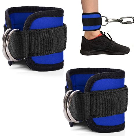 Lot de 2 Sangles de cheville, Néoprène rembourré, Anneau double en D acier, Fitness jambes fessiers (1/5)
