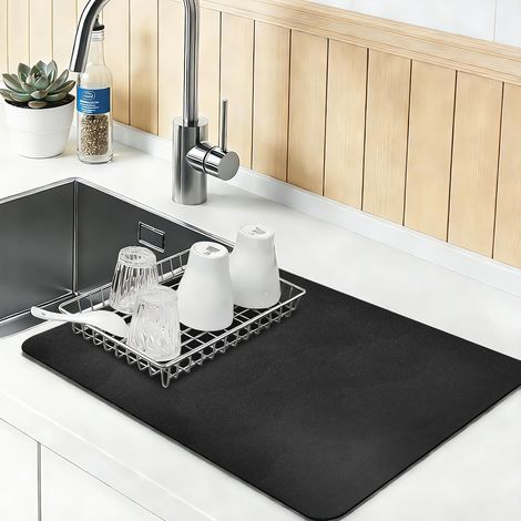 Tapis D'Égouttement Pour Machine À Café, Tapis De Séchage Absorbant Pour Vaisselle Et Plans De Travail, 40 X 60 Cm, Noir, Matériau En Boue De Diatomées (1/5)
