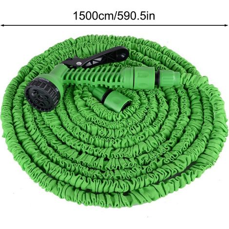 Tuyau d'arrosage télescopique (vert, 15 m), tuyau d'arrosage de jardin, pistolet à eau haute pression, tuyau d'arrosage pour lavage de voiture. (1/4)