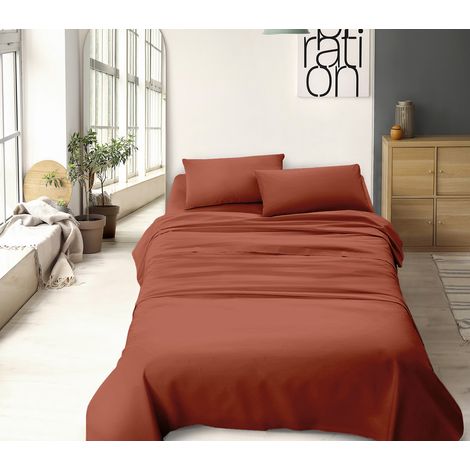 Set Lenzuola 100% Cotone Di Flanella Completo Letto Made In Italy Anti-Pilling Tinta Unita Lenzuolo Sopra Sotto Federe Terra - Francese