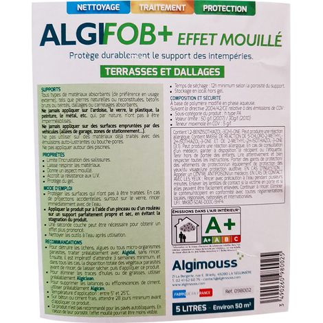 ALGIFOB+ EFFET MOUILLE - 5 L - Imperméabilisant effet mouillé pour dallages ALGIMOUSS - 098002