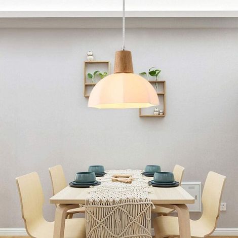Lampada a sospensione in legno e vetro, plafoniera in vetro bianco latte, lampada rustica a sospensione per cucina, isola pranzo, decorazione ingresso (apparecchio di illuminazione semplice, luce bian (1/4)
