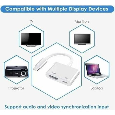 Adaptateur AV numérique Apple Lightning, adaptateur Lightning-auf-HDMI certifié Apple MFi, câble HDMI, vidéo synchrone TV/HDTV/moniteur/projecteur 1080p