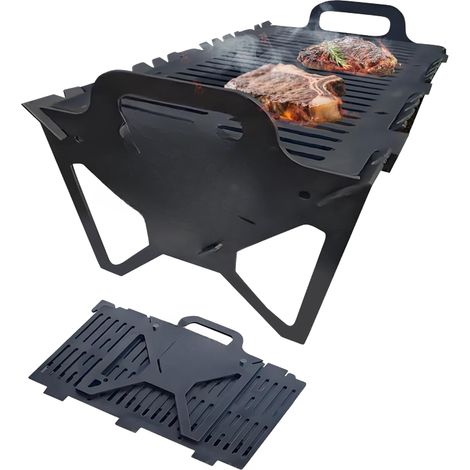Barbacoa plegable portátil (acero grueso, montaje sin herramientas, ideal para acampadas y picnics), tamaño pequeño 40 x 22,5 x 24 cm (1/5)
