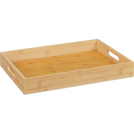 Práctica bandeja de servicio rectangular 40 x 30 x 5 cm para desayunos en la cama de bambú natural 130011393 (1/4)
