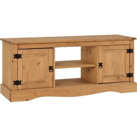 Corona Waxed Pine 2 Door 1 Shelf Flat Screen TV Unit Cupboard Storage (1/4)