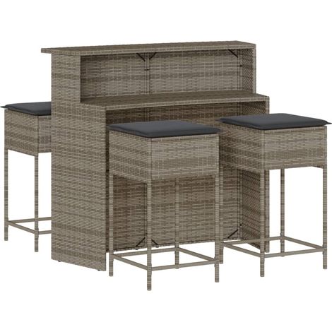 Maison Exclusive - 5-tlg. Gartenbar-Set mit Kissen Grau Poly Ratt