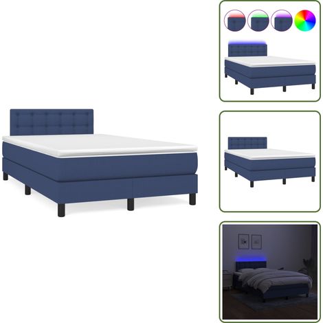 Letto in tessuto - vidaXL Letto a Molle con Materasso e LED Blu 120x190 cm in Tessuto - Letto con testiera regolabile