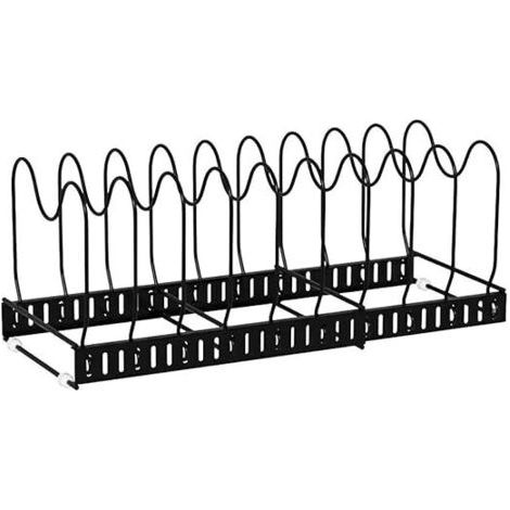 Égouttoir vaisselle réglable, porte couvercles, rangement cuisine noir (1/5)