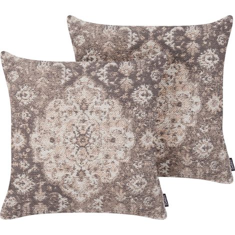 Dekokissen 2er Set MIMISAL Baumwolle 45 x 45 cm Braun Orientalisches Muster