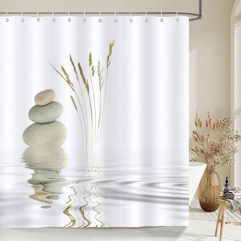 Rideau de douche à motif pierre, rideau en tissu lavable avec crochets, rideau de salle de bain décoratif, pierres, rideaux de douche 3D L240 x H180 cm