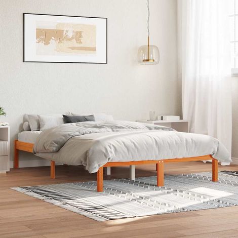 Cadre de lit sans matelas cire marron 140x190cm bois pin massif (1/5)