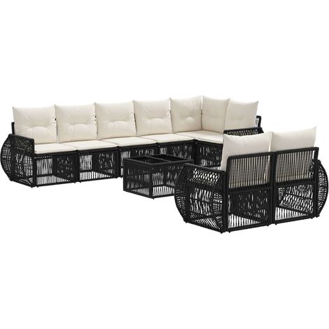 vidaXL Set Divano da Giardino 9 pcs Nero e Bianco Crema polyrattan