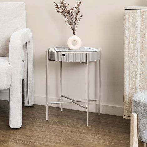 Table d'Appoint - HOME DECO FACTORY - TERRA NOVA - Astucieuse - Ronde - Blanc et Beige (1/5)