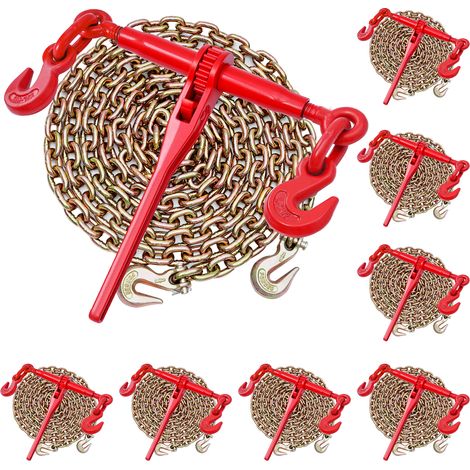VEVOR Tenditore a Cricchetto con Catena di Ancoraggio G80 da 10 mm x 3 m, 8 pezzi, Carico max. 4173 kg, Ancoraggi per Catene di Trasporto, per Fissaggio di Carichi, Trasporto, Rimorchio