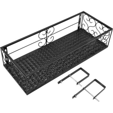 Soporte para macetas de balcón, estante decorativo de hierro reforzado para barandilla de patio con dispositivos de sujeción, cesta colgante de hierro para jardín (apto para barandillas de 6,5 cm). (1/4)