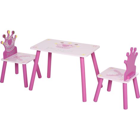 Set Tavolino e 2 Sedie per Bambini in Legno Rosa (1/5)