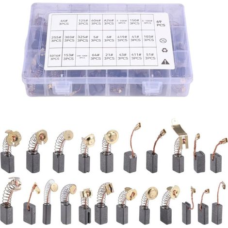 Lot 69 Balais Charbon 23 Tailles, Charbon Moteur pour Meuleuse Perceuse Outils Électriques Pièces Rechange (1/5)
