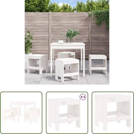 Tabouret de jardin - Ensemble à manger de jardin 5pcs blanc bois massif de pin (1/5)