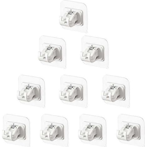 Lot de 10 crochets pour tringle à rideaux, sans clous, supports de tringle à rideaux auto-adhésifs, fixation sans perçage (1/4)