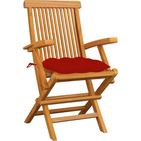 Maison Exclusive - Klappstühle mit roten Kissen, 3-teilig, Massiv (1/5)