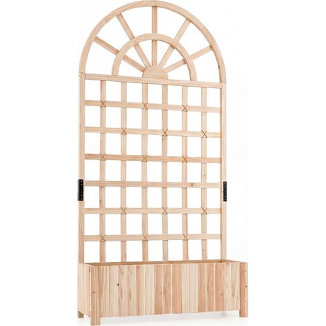 Bac de Jardin Surélevé en Bois de Sapin 180cm avec Trellis, Paravent de Confidentialité Extérieur, Bac à Planter 2 en 1 avec Toit Arrondi Naturel