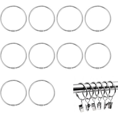 10 Anneaux de Rideaux Douche avec Crochet en Métal,Anneaux Rideaux Métal 10 Pièces 8cm Diamètre pour Clés, Sacs et Accessoires – Faciles à Utiliser et Résistants – Couleur Métal (1/5)