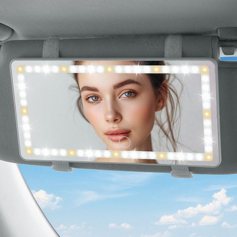 Espejo de tocador con visera para coche, espejo de tocador con luz, espejo de maquillaje con 3 modos de luz y 60 LED, recargable, regulable, control táctil, maquillaje de viaje para sedán, camioneta, 