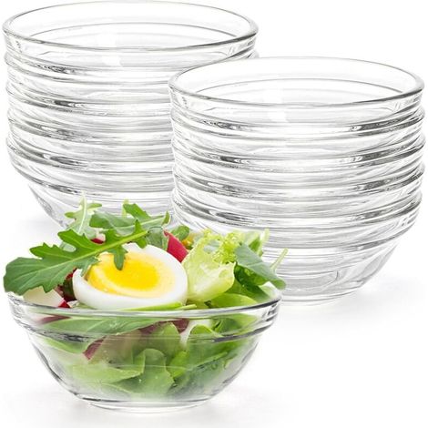Set mit 12 kleinen Schälchen aus gehärtetem Glas, Ø 9 cm – ideal für Müsli, Gewürze, Soßen oder Tapas – hitzebeständig