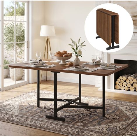 Table à manger extensible 120x80 cm en MDF couleur noyer, pliable, gain de place – MEUBLIV (1/5)