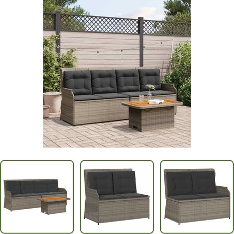Gartenmöbel -  3-tlg. Garten-Lounge-Set mit Kissen Grau Poly Rattan (1/5)