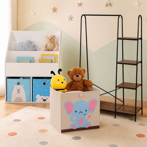 Set di contenitori per la cameretta dei bambini 3 pezzi libreria con cassetti rivestiti in tessuto appendiabiti a 5 ripiani e borsa portaoggetti a forma di elefante 227000250 227000250 227000250 (1/5)