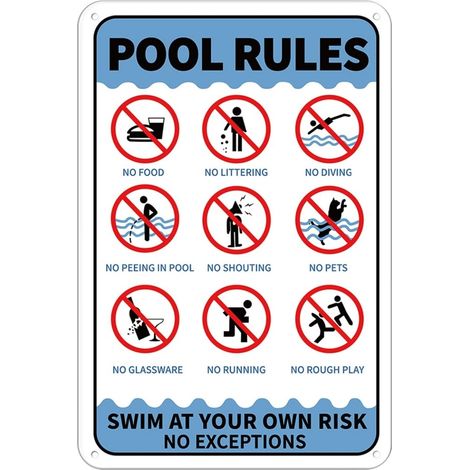 Bleib beim Schwimmen mit klaren Schwimmbadregeln sicher – Schwimmbadschild, Schwimmbad-Schild (1/5)