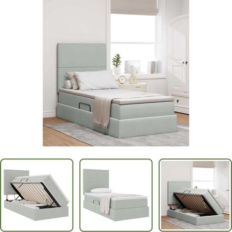 Rangement sous lit -  Lit avec rangement et matelas Gris clair 100 x 200 cm Velours (1/5)