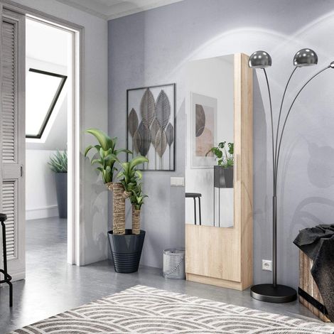Mobile Armadio Portascarpe con Specchio Scarpiera Salvaspazio Colonna Salotto Ingresso Bagno Colore Bianco Artik - Colore: Rovere (1/5)