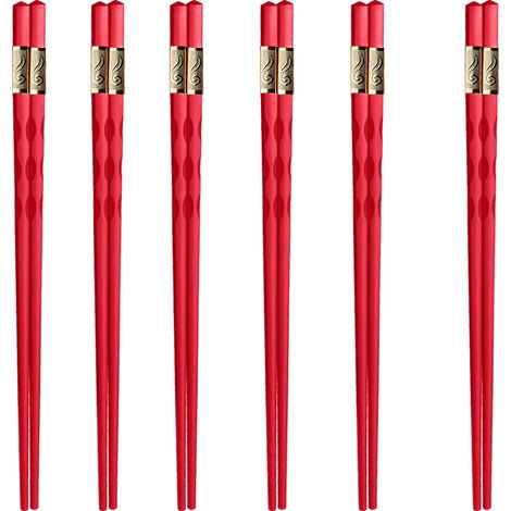 Baguettes en fibre de verre, baguettes réutilisables en alliage, baguettes antidérapantes, baguettes filetées - 6 paires (1/5)