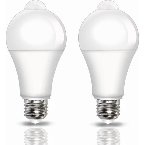 Ampoule Détecteur de Mouvement E27 9W, 800LM Blanc Froid 6500K Ampoule LED E27 Capteur PIR, Auto On/Off, pour Couloir, Escalier, Garage, AC 220V, 120 Degrees, Lot de 2 (1/5)