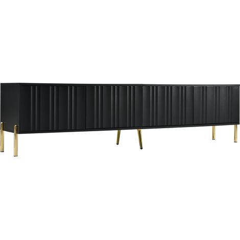 Meuble TV noir 190 cm avec pieds dorés, 4 portes, rangement spacieux (1/5)
