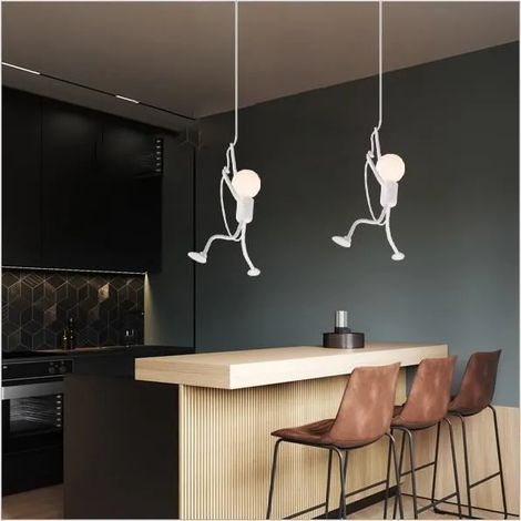 2Pcs Lustre Suspension Industrielle Blanc Lampe Suspension Vintage en Forme Humain pour Salon Chambre (1/4)