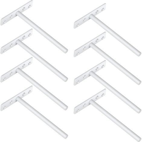 Support d'étagère mural invisible, support d'étagère flottant en métal, support d'étagère flottant robuste, longueur 145 mm, blanc brillant, 8 pièces