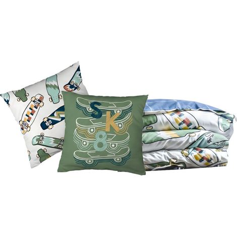 Parure de Lit Imprimé Floral Housse de Couette 240x220cm + 2 Taies d'Oreiller 63x63cm coton motif stakeboard - STREET